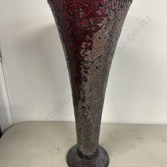 Large Red Mosaic Trumpet Vase. H40cm.