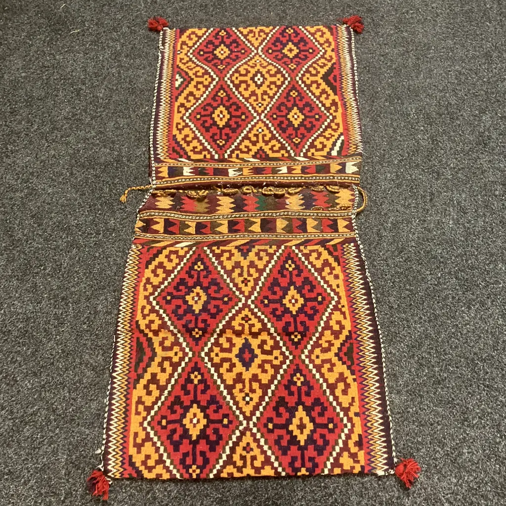 Afghan Kilim Saddle Bag, 155 x 70cm, Excellent Condition, Red & Orange, Wool, 25+ Years Image 1++