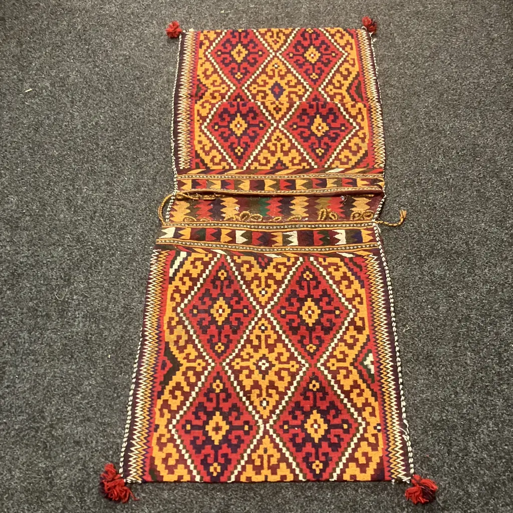 Afghan Kilim Saddle Bag, 155 x 70cm, Excellent Condition, Red & Orange, Wool, 25+ Years Image 1++