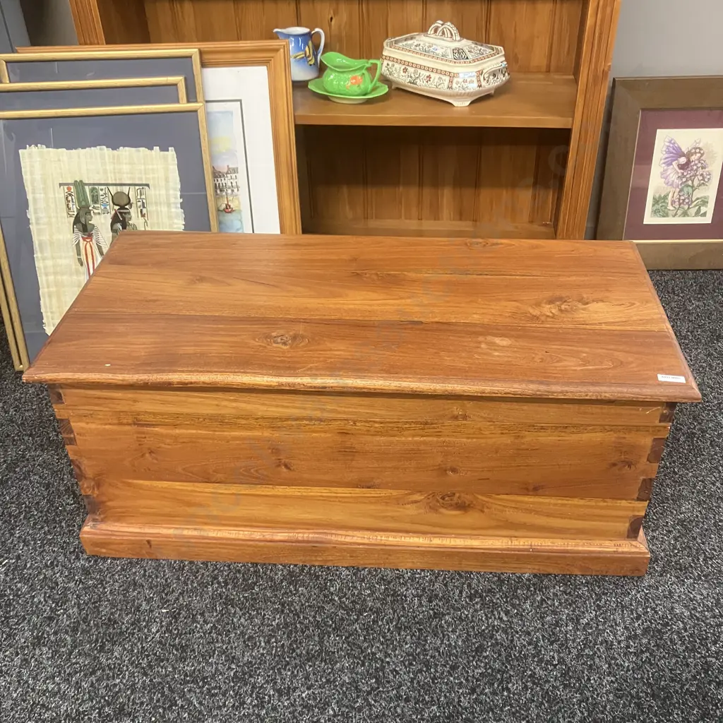 Teak Blanket Box, Dovetailed Construction, Heavy Brass Handles. H35.5 W83.5 D39.5cm Image 1++
