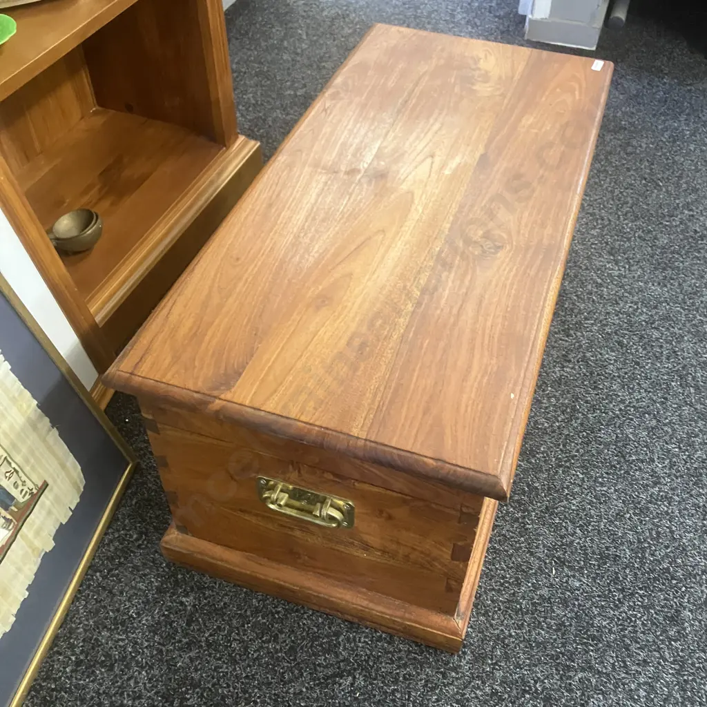 Teak Blanket Box, Dovetailed Construction, Heavy Brass Handles. H35.5 W83.5 D39.5cm Image 1++