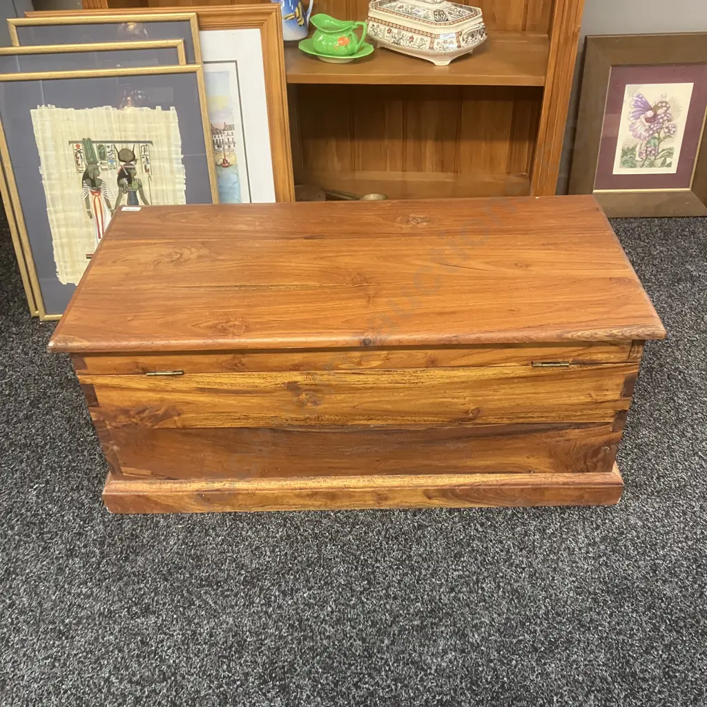 Teak Blanket Box, Dovetailed Construction, Heavy Brass Handles. H35.5 W83.5 D39.5cm Image 1++