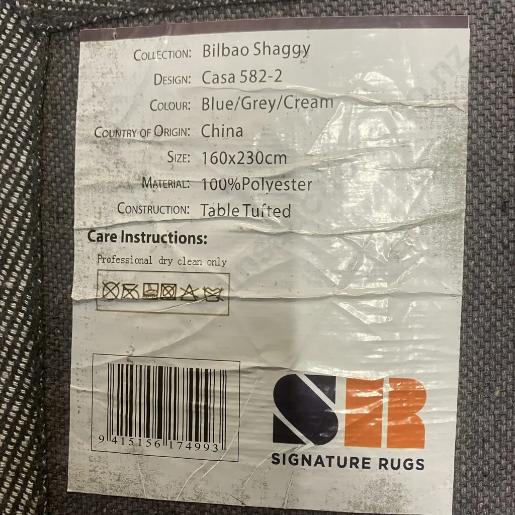 Signature Rugs Bilbao Shaggy 160 x 230cm Floor Rug - Blue / Grey / Cream Colours Image 1++