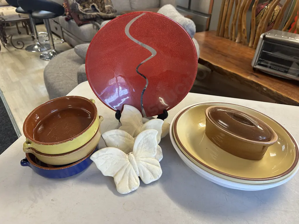 Platters, Bowls Lidded Casserole Dish & Butterfly Wall Plaques  Image 1++