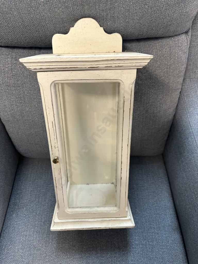 Handcrafted Cream Whitewash Wall Hung Display Cabinet H51cm. Image 1++
