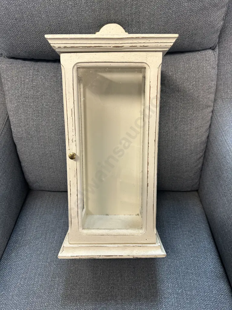 Handcrafted Cream Whitewash Wall Hung Display Cabinet H51cm. Image 1++