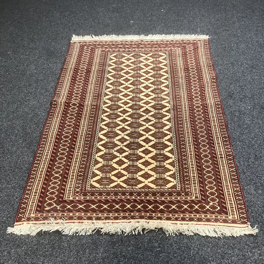 Iran Hand Knotted Baluchi 176 x 125cm Rug, Beige & Red, Wool, 35+ Years, Good Condition (Spot of Moth Damage) Image 1++