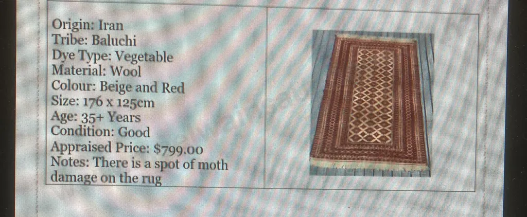 Iran Hand Knotted Baluchi 176 x 125cm Rug, Beige & Red, Wool, 35+ Years, Good Condition (Spot of Moth Damage) Image 1++