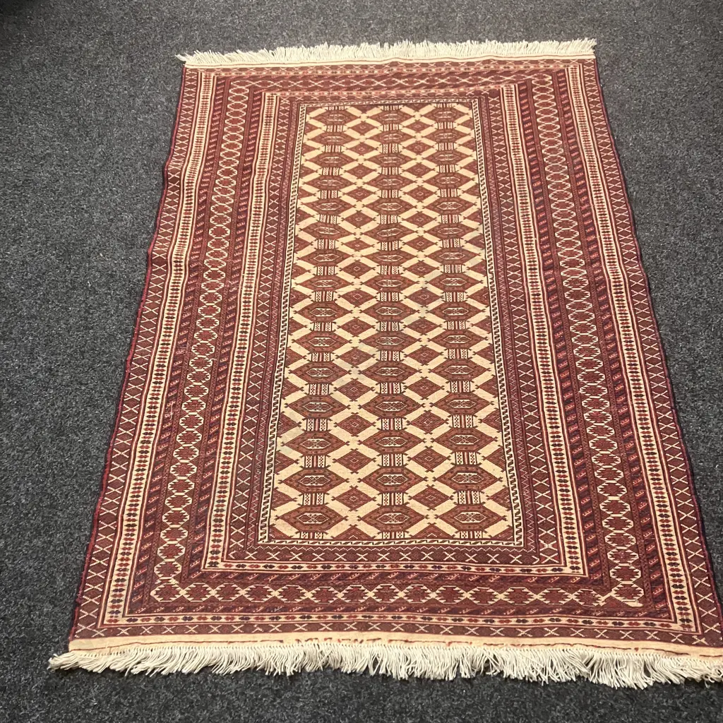 Iran Hand Knotted Baluchi 176 x 125cm Rug, Beige & Red, Wool, 35+ Years, Good Condition (Spot of Moth Damage) Image 1++