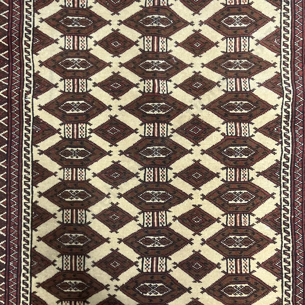 Iran Hand Knotted Baluchi 176 x 125cm Rug, Beige & Red, Wool, 35+ Years, Good Condition (Spot of Moth Damage) Image 1++