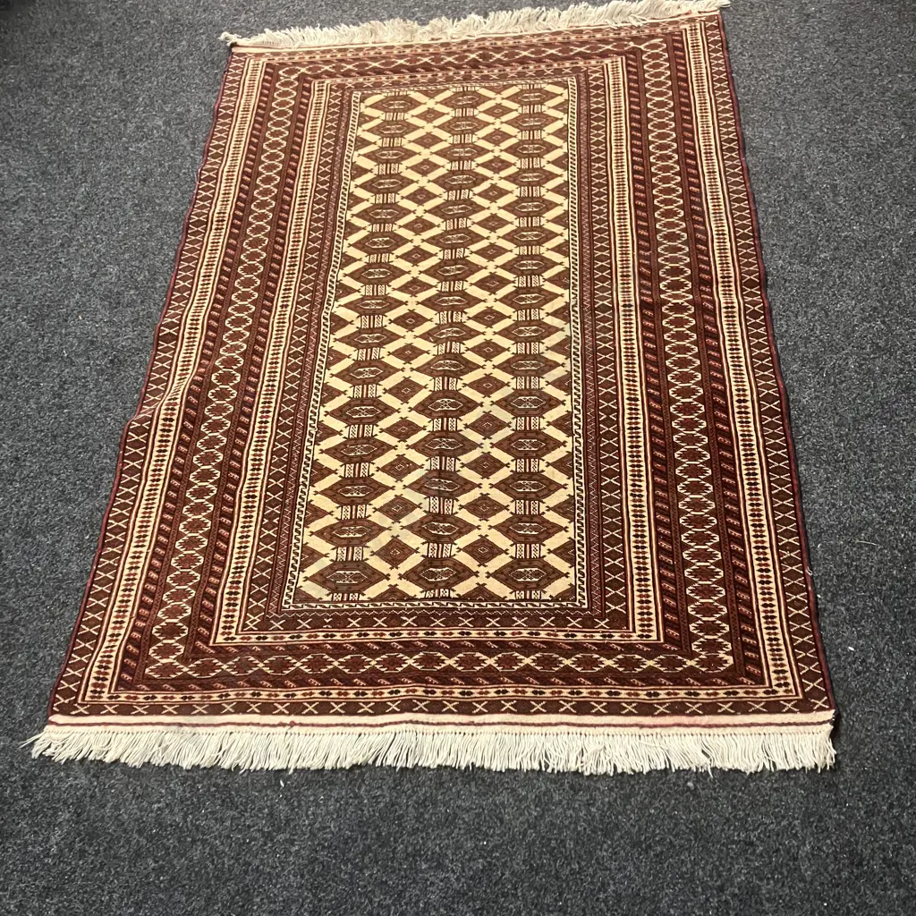 Iran Hand Knotted Baluchi 176 x 125cm Rug, Beige & Red, Wool, 35+ Years, Good Condition (Spot of Moth Damage) Image 1++