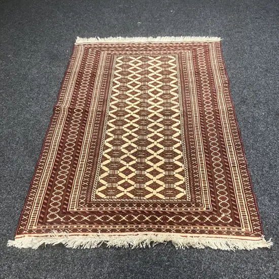 Iran Hand Knotted Baluchi 176 x 125cm Rug, Beige & Red, Wool, 35+ Years, Good Condition (Spot of Moth Damage)