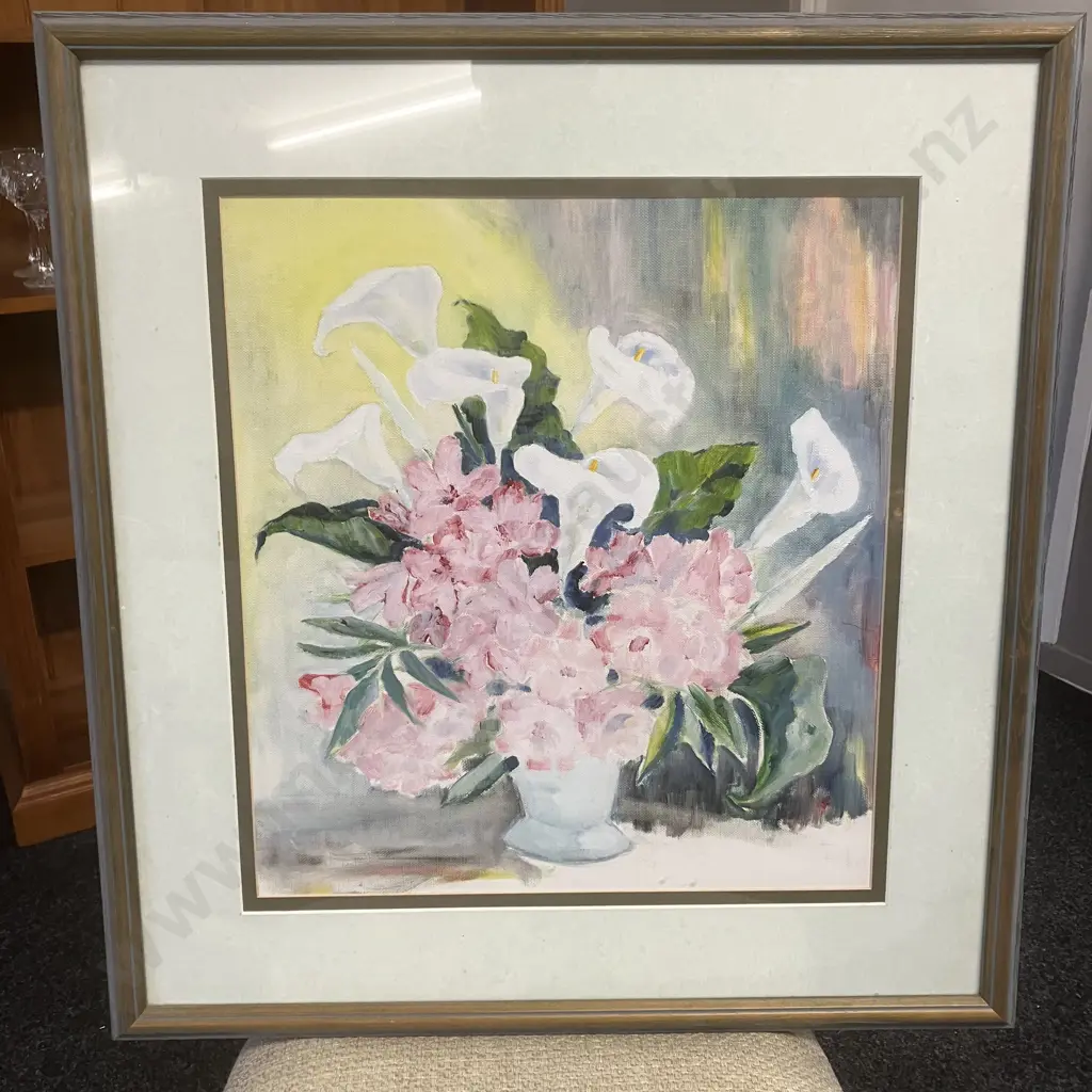 Still Life With Flowers Oil On Board, Framed 63.5 x 60cm Image 1++
