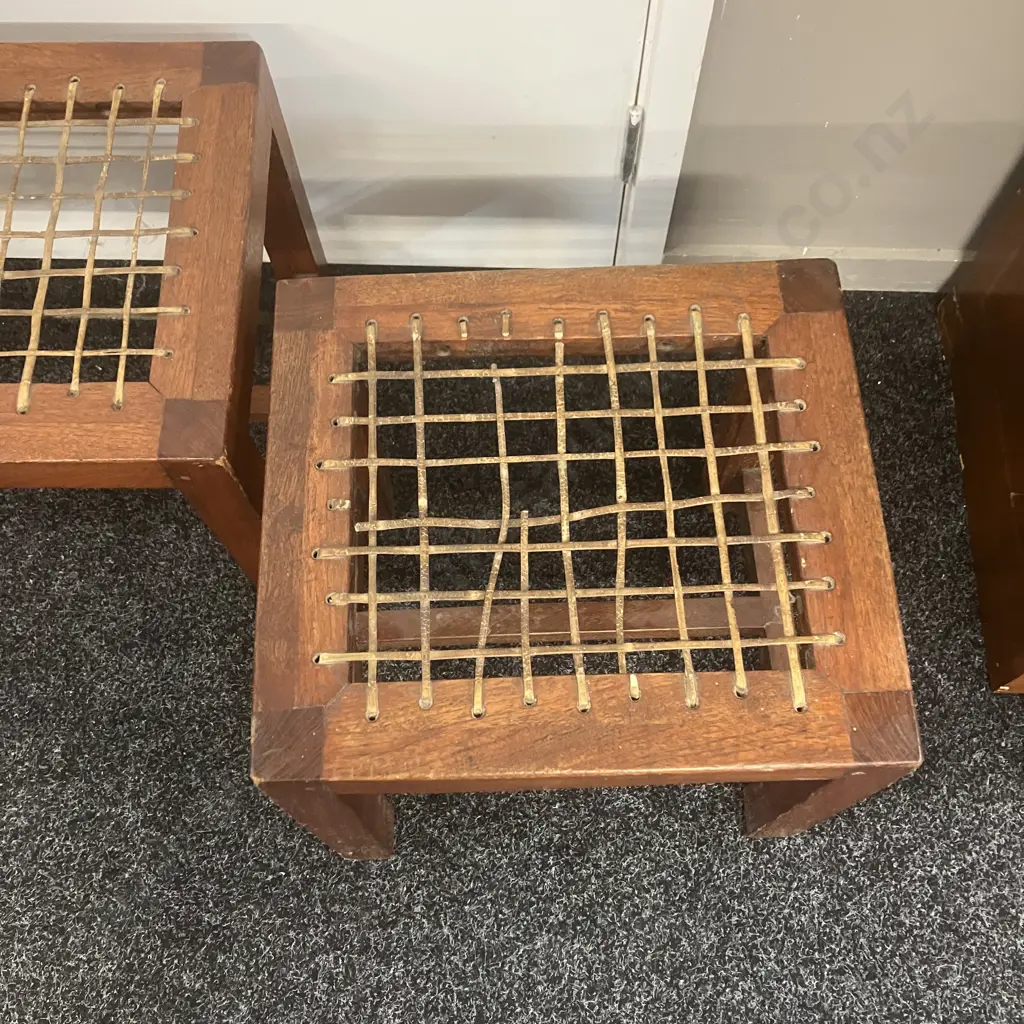 Vintage Leather Cord Tables x 3 (As Found) Image 1++