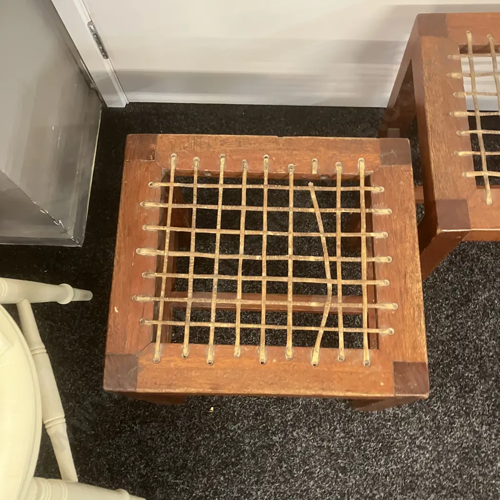 Vintage Leather Cord Tables x 3 (As Found) Image 1++