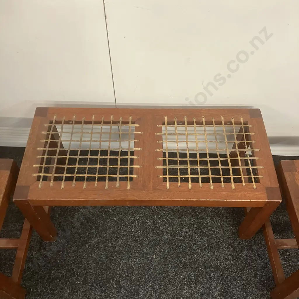 Vintage Leather Cord Tables x 3 (As Found) Image 1++