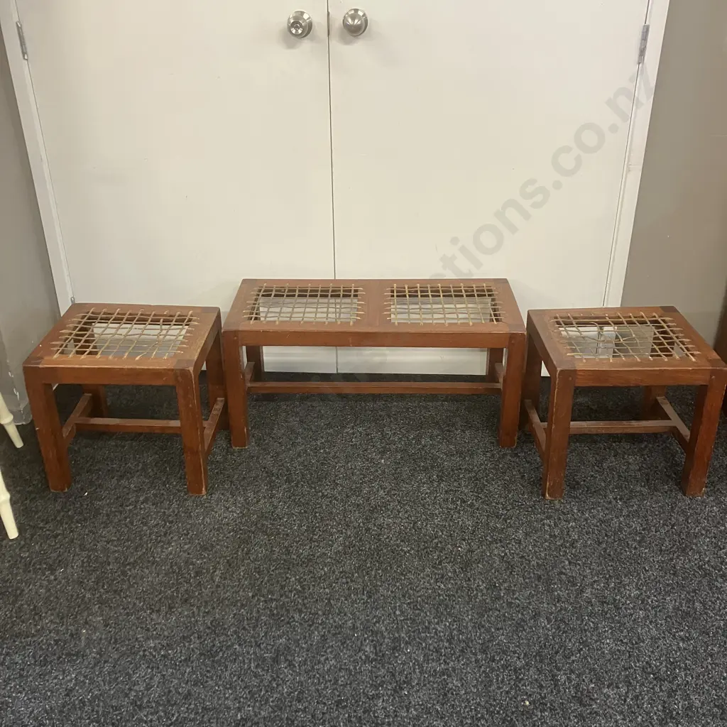 Vintage Leather Cord Tables x 3 (As Found) Image 1++