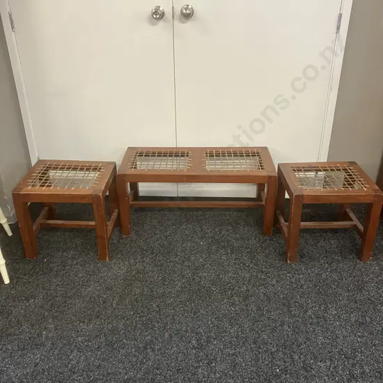 Vintage Leather Cord Tables x 3 (As Found)