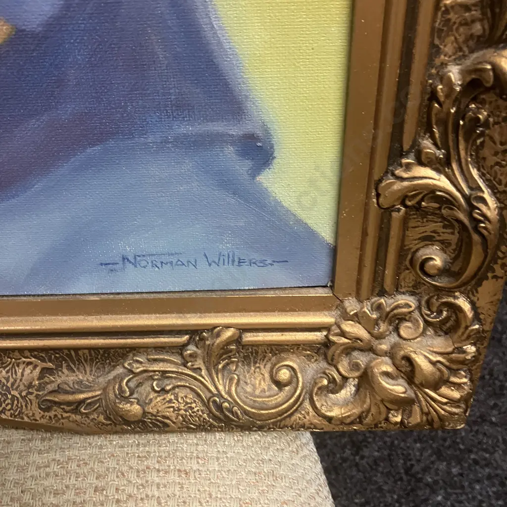 Woman In A Straw Hat Original Artwork Signed Norman Willers, Ornate Gilt Framed. 74 x 63cm Image 1++