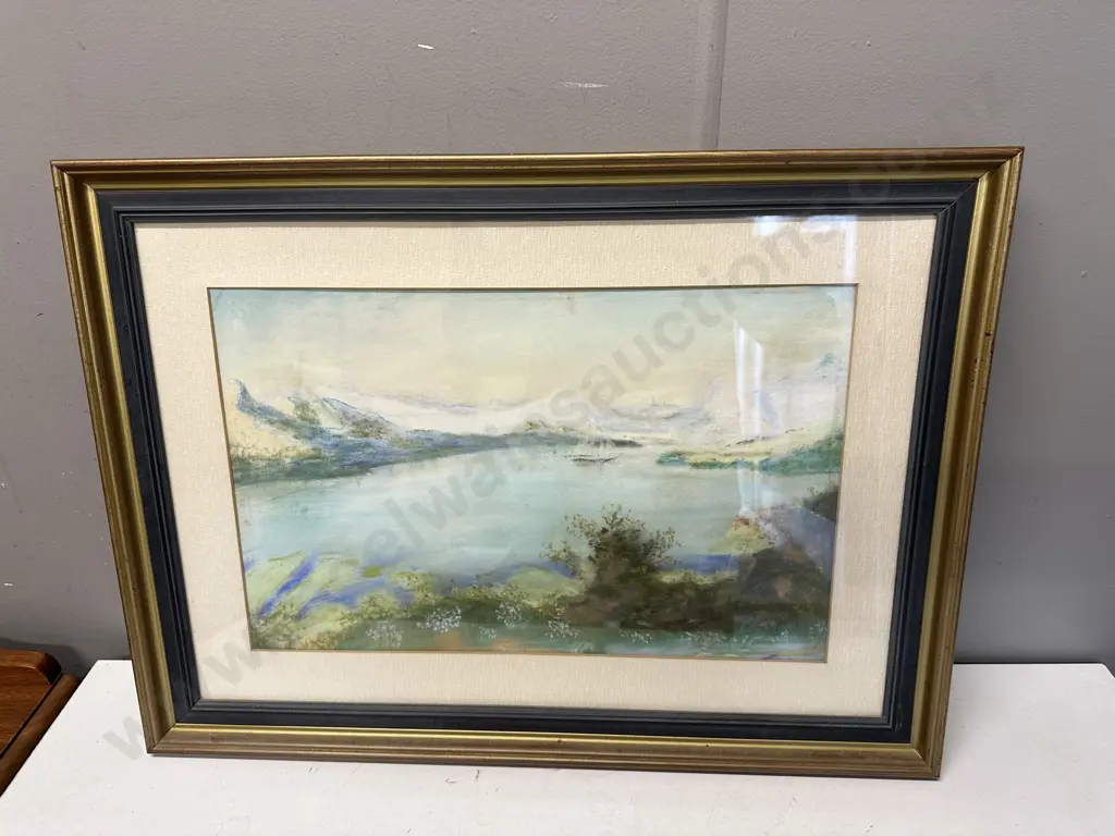 Original Gilt Framed  Water Colour Lake Scene H50,W68cm. Image 1++