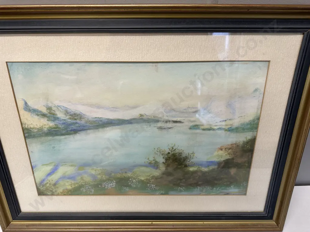 Original Gilt Framed  Water Colour Lake Scene H50,W68cm. Image 1++