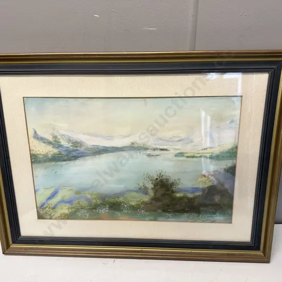 Original Gilt Framed  Water Colour Lake Scene H50,W68cm.
