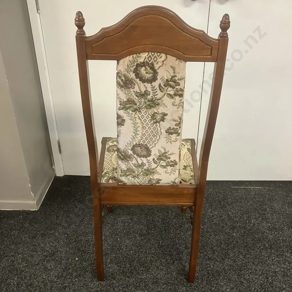 Set of Eight Mahogany Old Charm Style Dining Chairs, Green Toned Fabric Image 1++