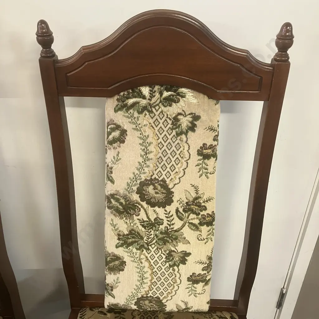 Set of Eight Mahogany Old Charm Style Dining Chairs, Green Toned Fabric Image 1++