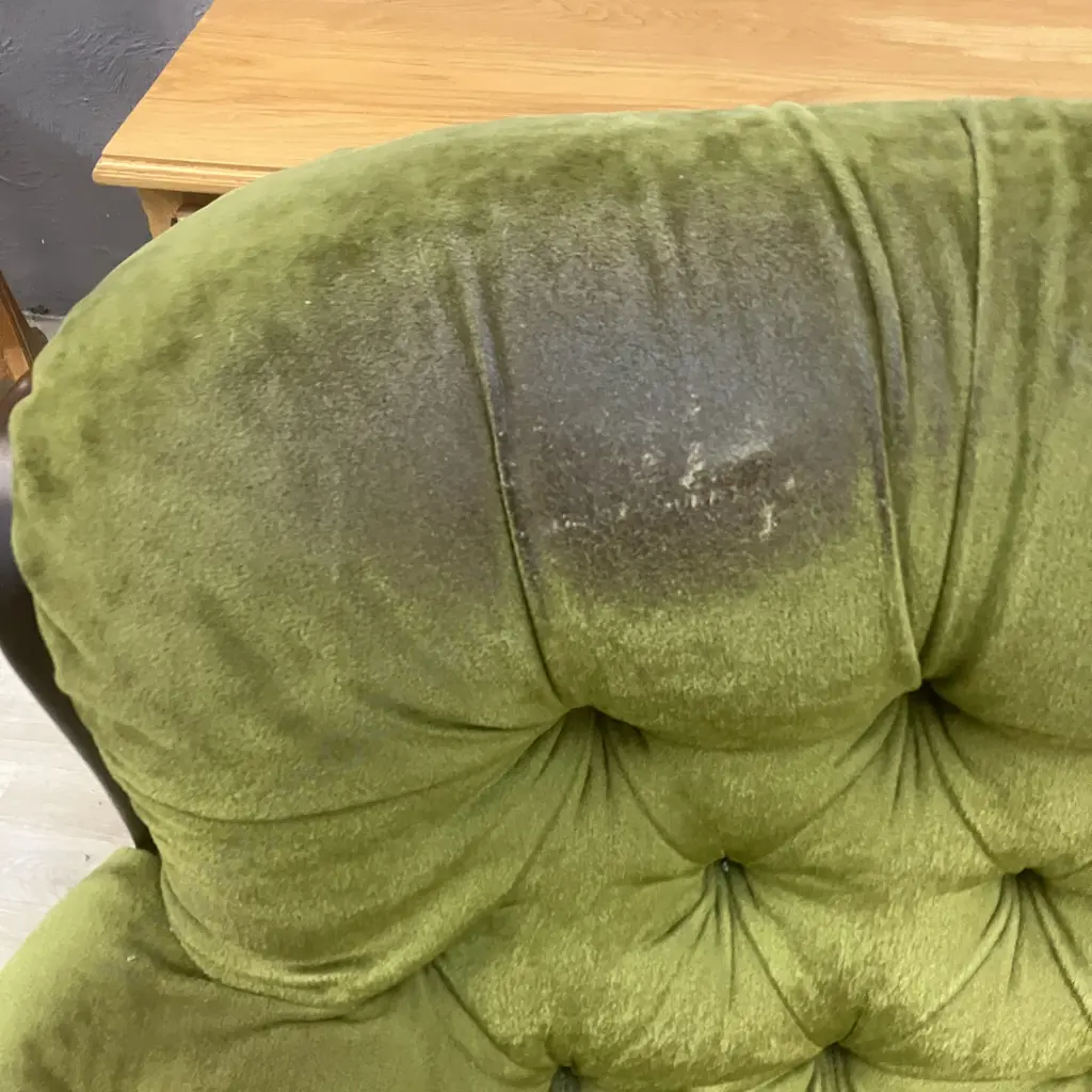 Vintage 2+2 Seater Lounge Suite, Green Draylon Button Back In a Dark Wood Frame Image 1++