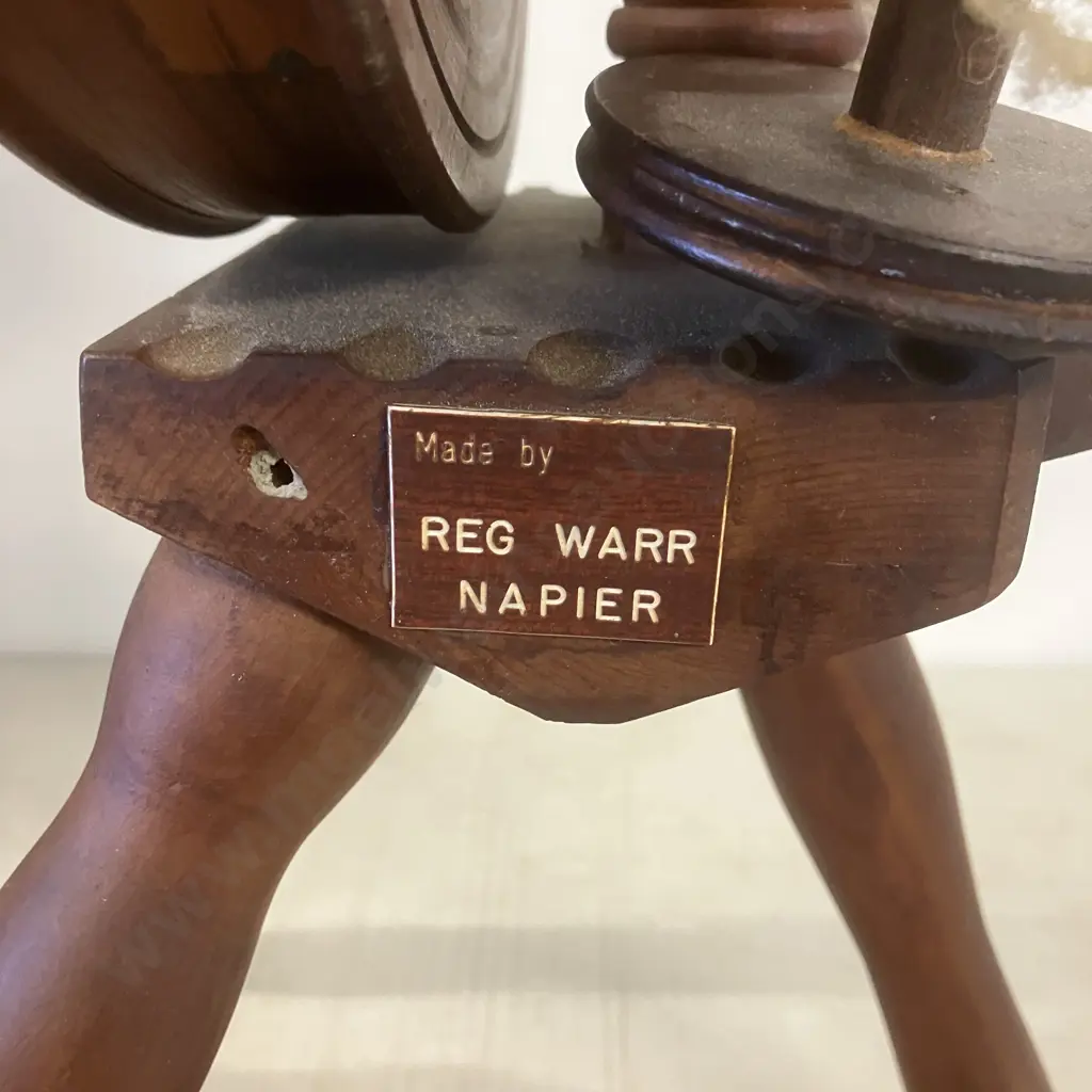 Vintage New Zealand Spinning Wheel Made By Reg Warr, Napier Image 1++
