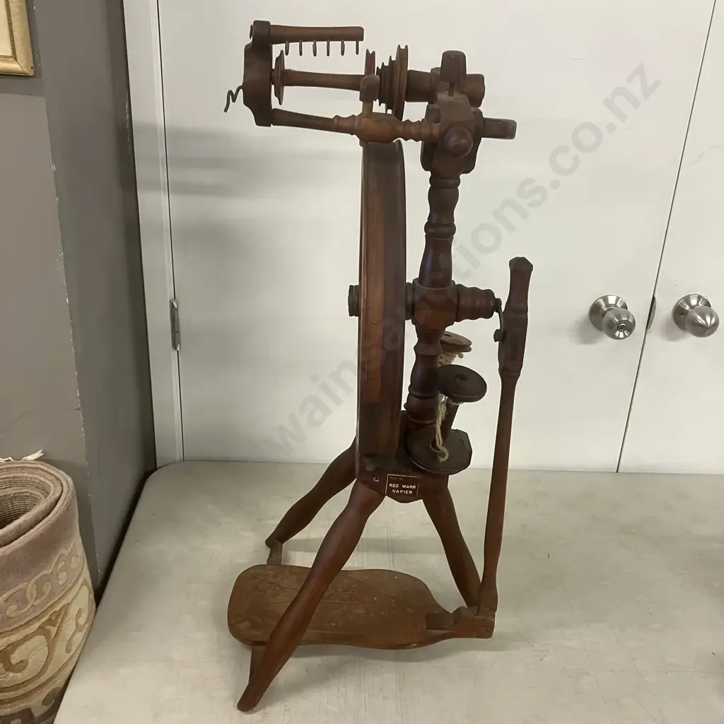 Vintage New Zealand Spinning Wheel Made By Reg Warr, Napier Image 1++