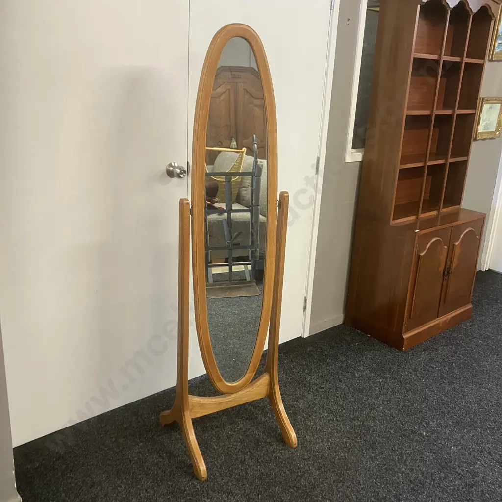 Oak Oval Freestanding Dress Mirror. 161 x 45cm Image 1++