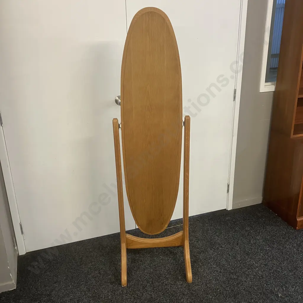 Oak Oval Freestanding Dress Mirror. 161 x 45cm Image 1++