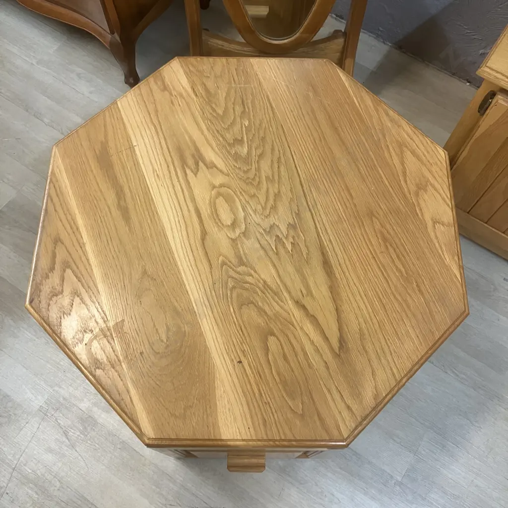Vintage Oak Octagonal Occasional Table, 2 Drawers. 40 x 83cm Image 1++