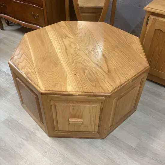 Vintage Oak Octagonal Occasional Table, 2 Drawers. 40 x 83cm