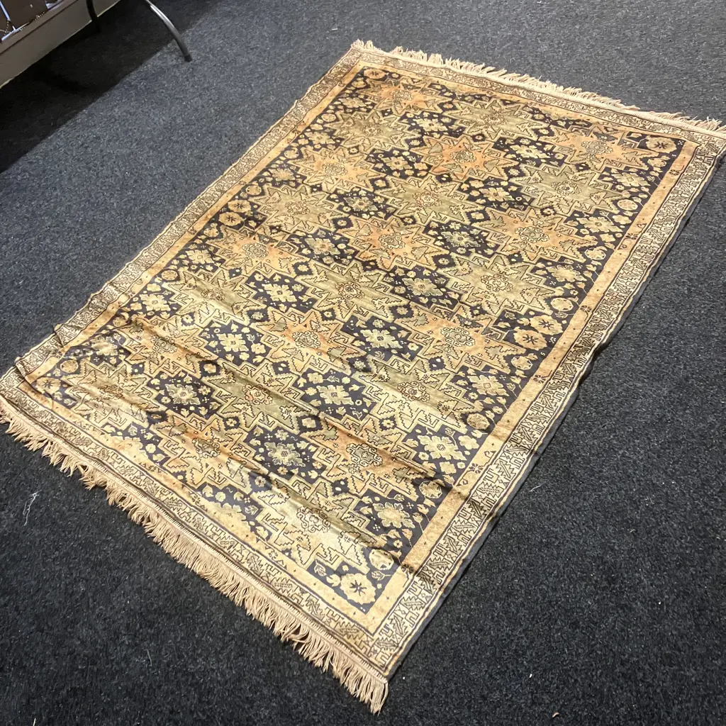 Belgium Persian Style Rug, 180 x 140cm, Gold & Black, 35+ Years, Okay Condition Image 1++
