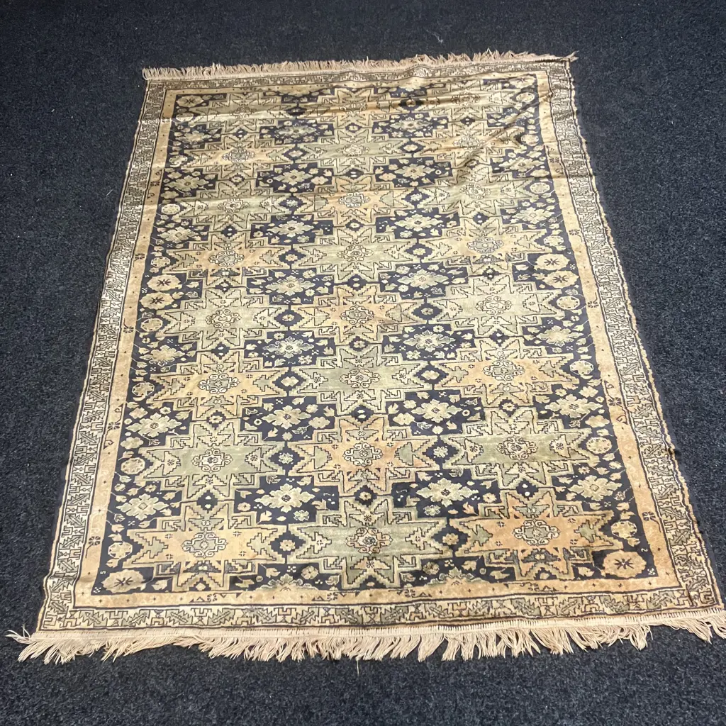 Belgium Persian Style Rug, 180 x 140cm, Gold & Black, 35+ Years, Okay Condition Image 1++