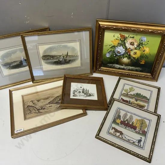 Assorted Vintage Artwork Including E.Brooke 1915, Still Life Etc