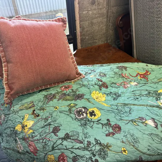 Queen Size Coverlet & Pink Cushions x2