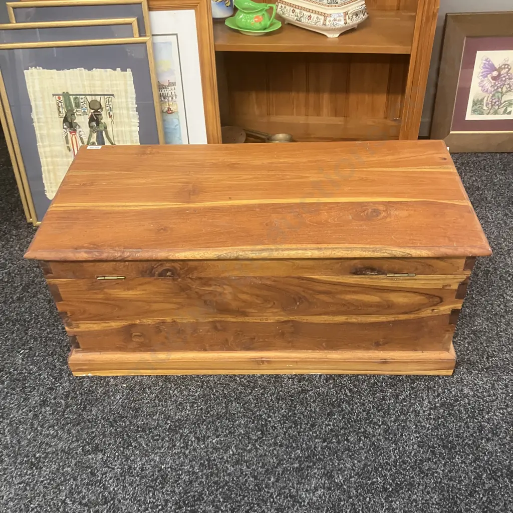 Teak Blanket Box, Dovetailed Construction, Heavy Brass Handles. H35.5 W83 D39cm Image 1++