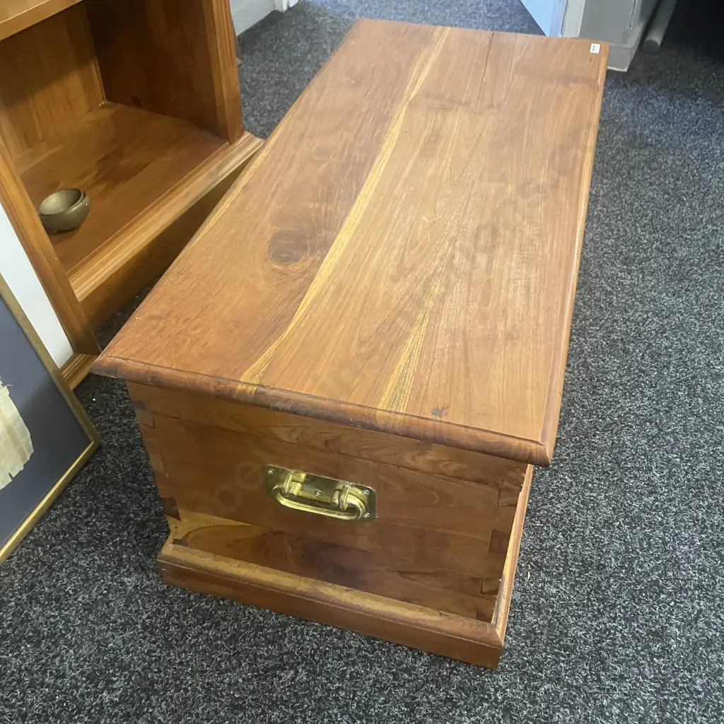 Teak Blanket Box, Dovetailed Construction, Heavy Brass Handles. H35.5 W83 D39cm Image 1++