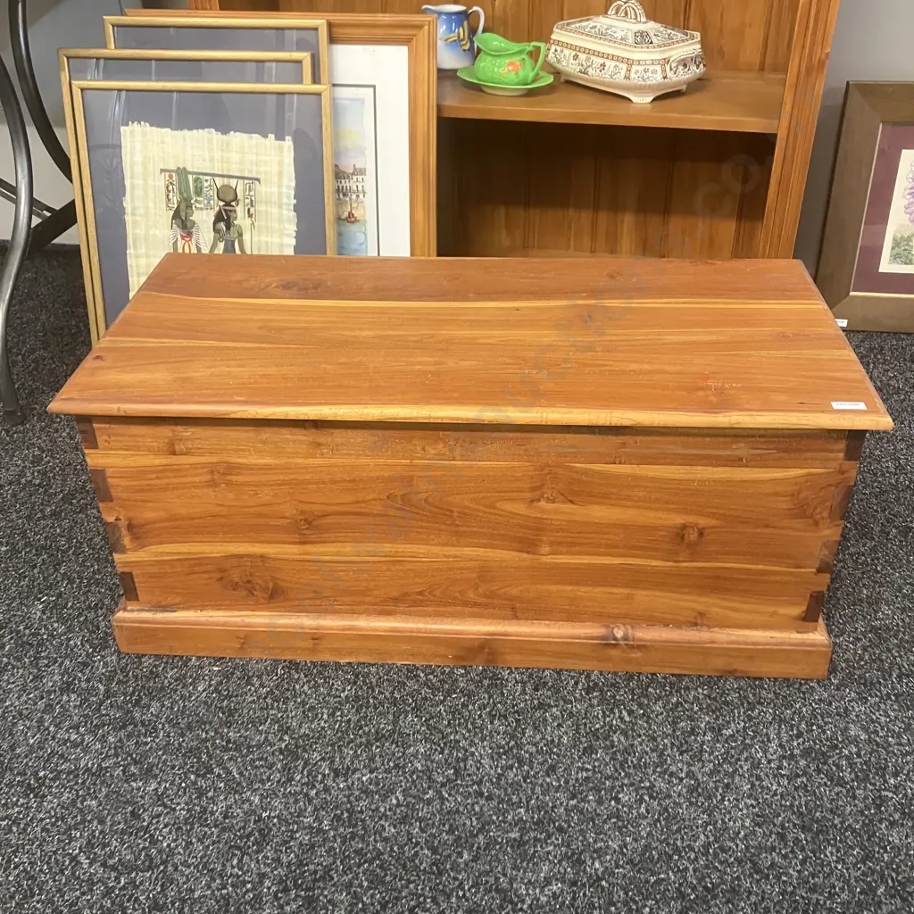 Teak Blanket Box, Dovetailed Construction, Heavy Brass Handles. H35.5 W83 D39cm Image 1++