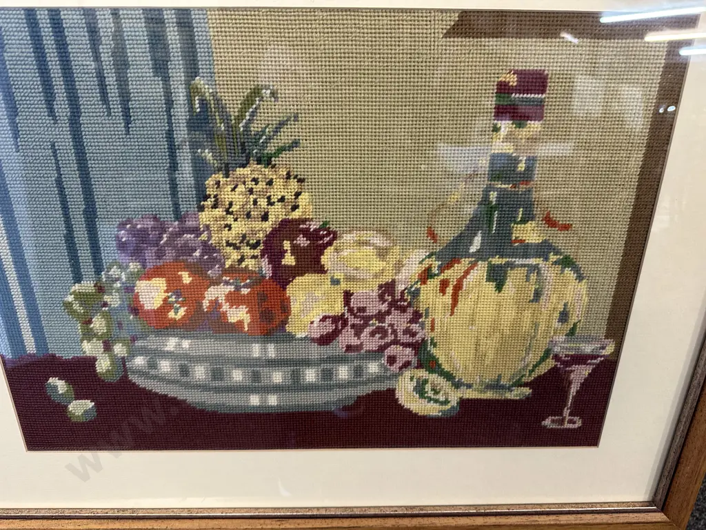 Vintage Framed 'Still Life' Cross Stitch. 55 x 71cm Image 1++