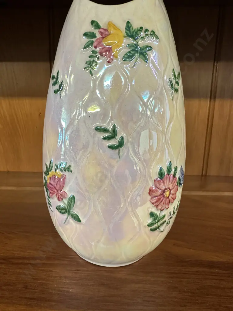 Antique Maling Pottery Multi Coloured Lustre Floral Vase HH21cm Image 1++