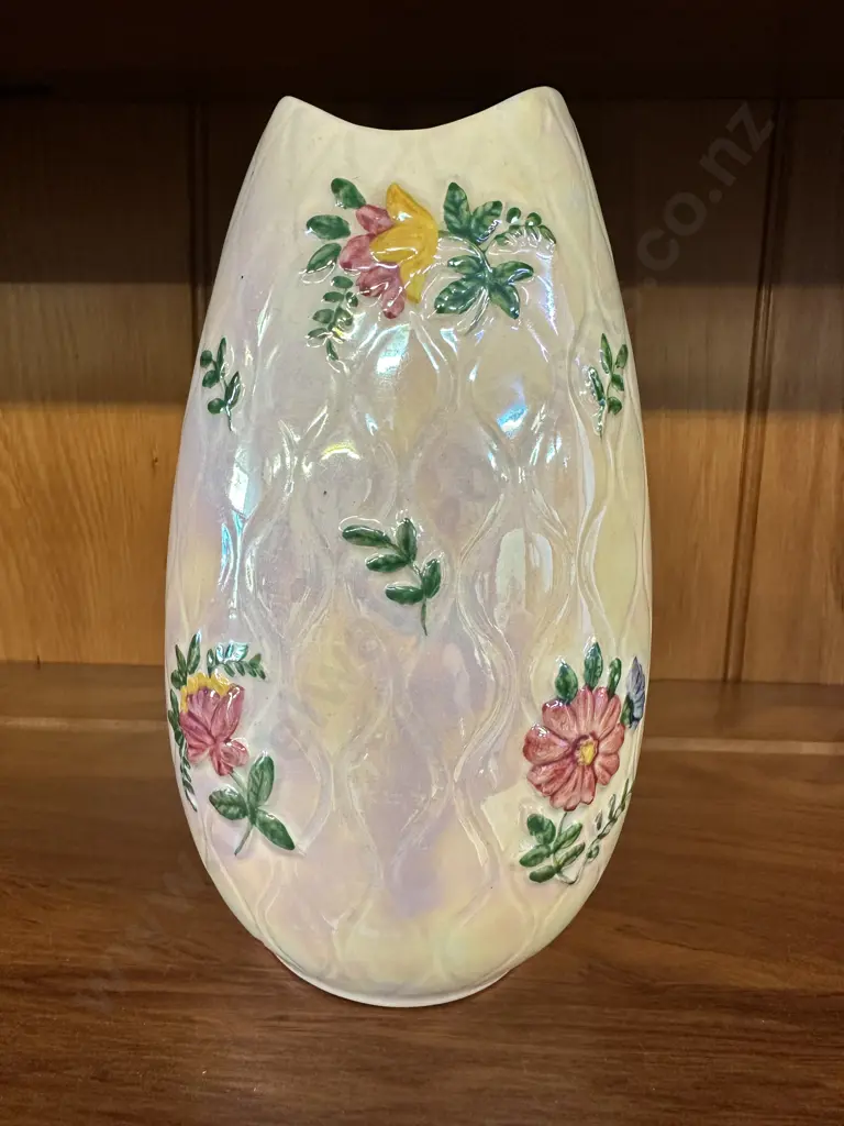 Antique Maling Pottery Multi Coloured Lustre Floral Vase HH21cm Image 1++