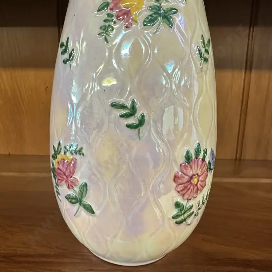 Antique Maling Pottery Multi Coloured Lustre Floral Vase HH21cm