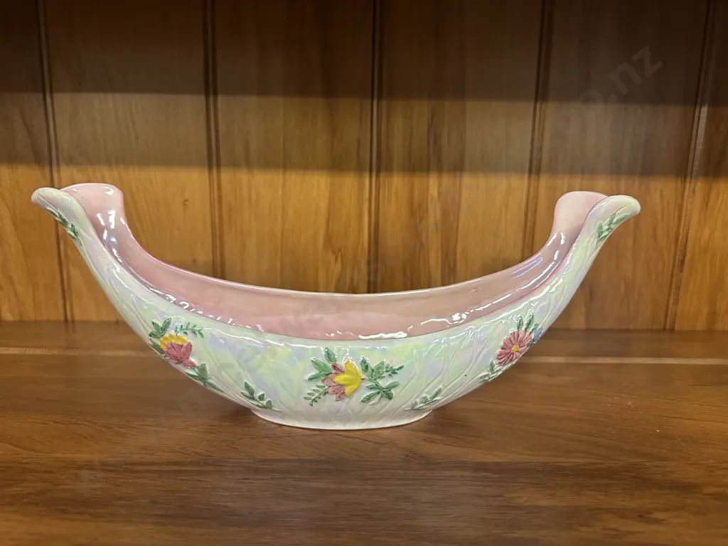 Antique Maling Pottery Multi Coloured Lustre Gondola Shape H13,W32cm. Image 1++