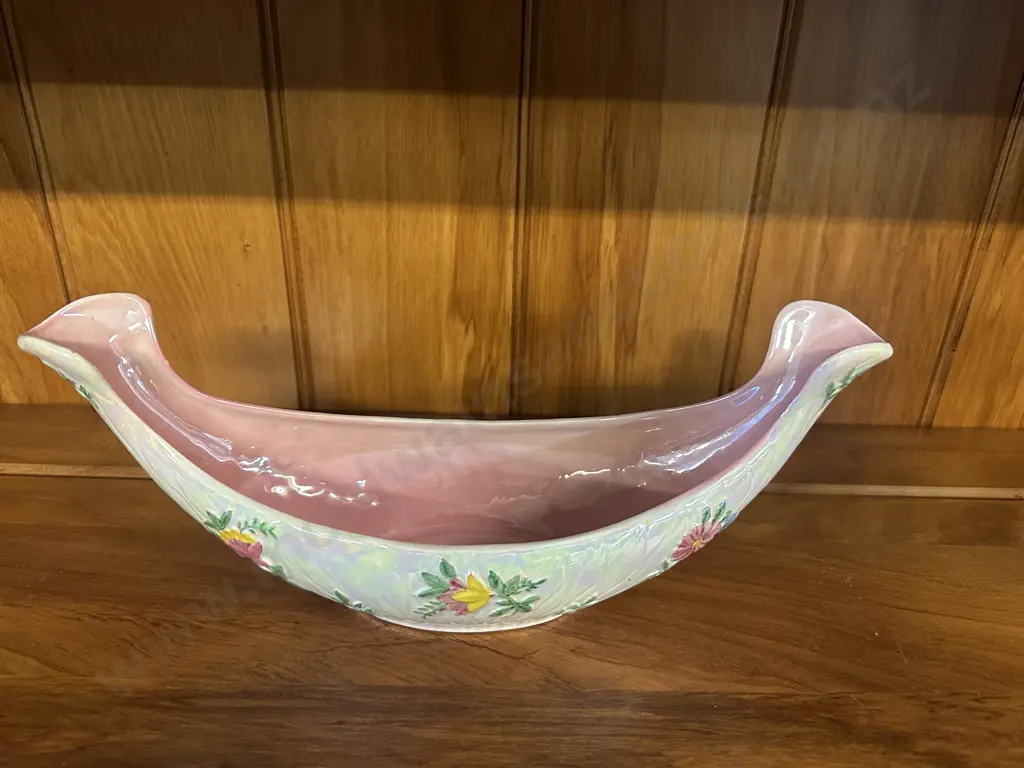 Antique Maling Pottery Multi Coloured Lustre Gondola Shape H13,W32cm. Image 1++