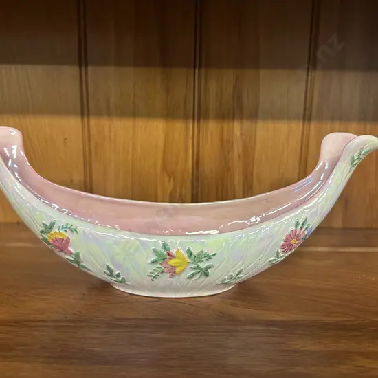 Antique Maling Pottery Multi Coloured Lustre Gondola Shape H13,W32cm.