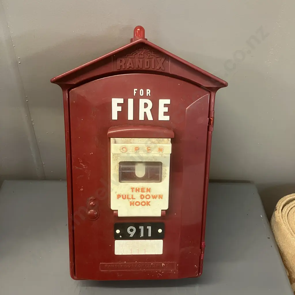 Vintage RANDIX FB-911 Fire Alarm Box Push Button Telephone, Red Landline (Hinges Broken, Case Cracked) Image 1++